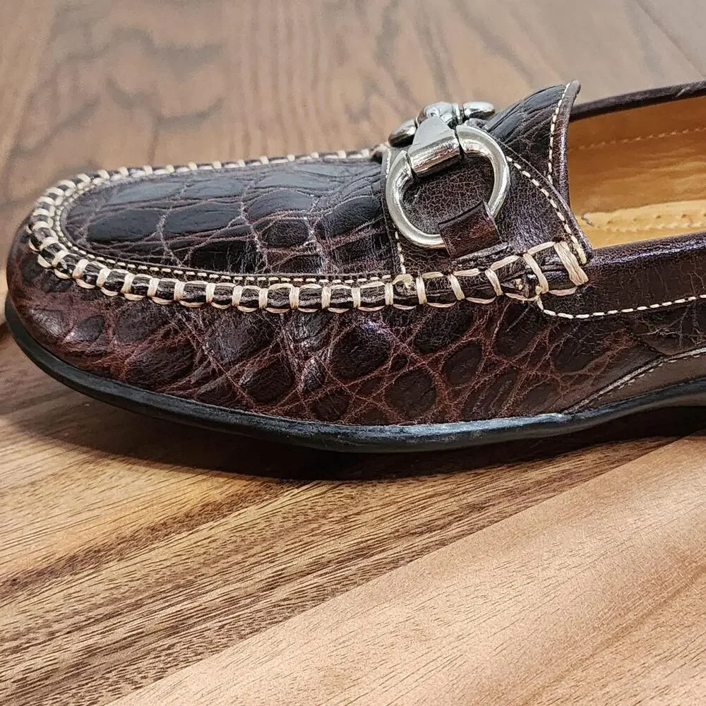 Martin Dingman Shoes Mens Size 8.5 M Brown Leather Bit Loafer Croc Driving Moc
